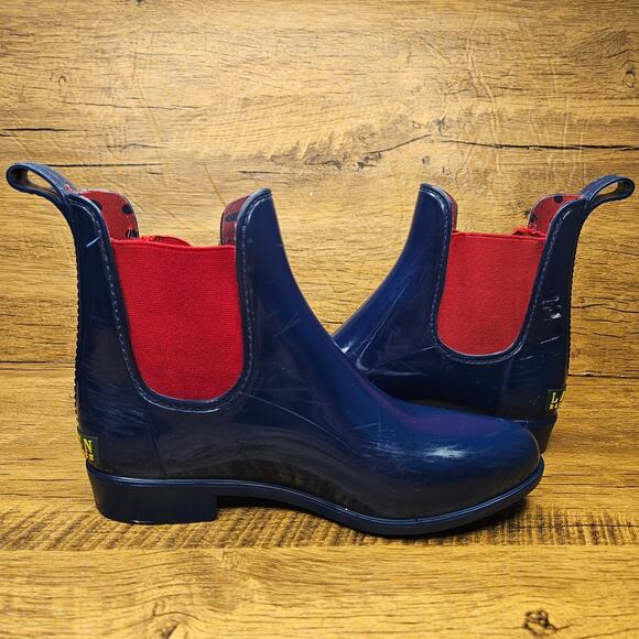 Lauren Ralph Lauren Navy Red Waterproof Rubber Water bootie Rainboot sz 6 - Picture 2 of 10